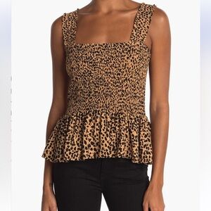 Elodie Animal Print Leo Smocked Women's Top. Size Medium. NWT